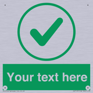 Custom green background, green tick in circle sign